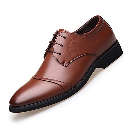 Herren Schnürhalbschuhe Klassischer Business Derby Oxford Hochzeit Schuhe Anzugschuhe Lederschuhe,Braun,48 EU von NUURO