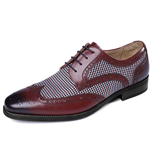 NUURO Anzugschuhe Herren Derby Oxford Brogue Schuhe Klassischer Schnürschuhe Hochzeit Schuhe,Burgundy,46 EU von NUURO