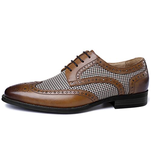 NUURO Anzugschuhe Herren Derby Oxford Brogue Schuhe Klassischer Schnürschuhe Hochzeit Schuhe,Gelb,48 EU von NUURO