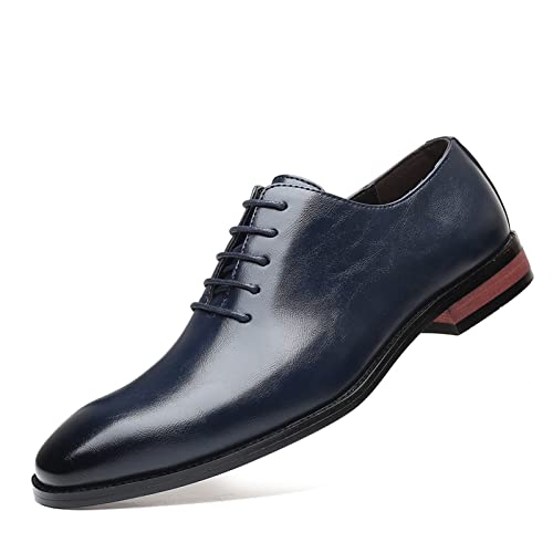 NUURO Anzugschuhe Herren Klassischer Schnürschuhe Glattleder Derby Schwarz Leder Hochzeitsschuhe Business Schuhe,Blau,44 EU von NUURO