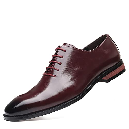 NUURO Anzugschuhe Herren Klassischer Schnürschuhe Glattleder Derby Schwarz Leder Hochzeitsschuhe Business Schuhe,Burgundy,40 EU von NUURO