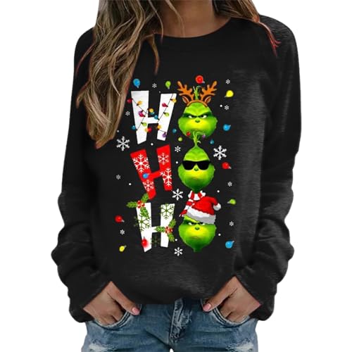 Grinch Kostüm,Damen Grinch Weihnachtspullover Weihnachts Lustig Weihnachts Sweatshirt Pulli Langarmshirt Herbst Kostüm Langarm Oberteile Rundhals baumwolle Shirt Pullover Herbst Winter Sweatshirt von NUUROO