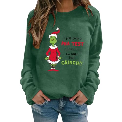 Grinch Kostüm,Damen Grinch Weihnachtspullover Weihnachts Lustig Weihnachts Sweatshirt Pulli Langarmshirt Herbst Kostüm Langarm Oberteile Rundhals baumwolle Shirt Pullover Herbst Winter Sweatshirt von NUUROO