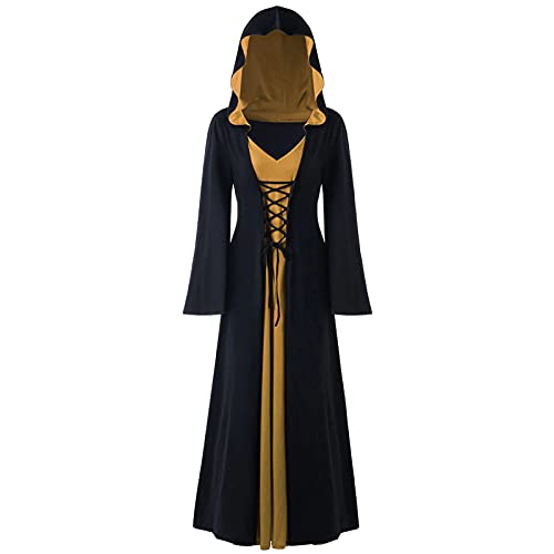 Mittelalter Kleid Damen,Damen Halloween Kleid Renaissance Kleidung Gothic Viktorianische Mittelalterliche Trompetenärmel Hoodie Rock Festlich Fasching Karneval Cocktailkleid Cosplay Kostüm Party von NUUROO