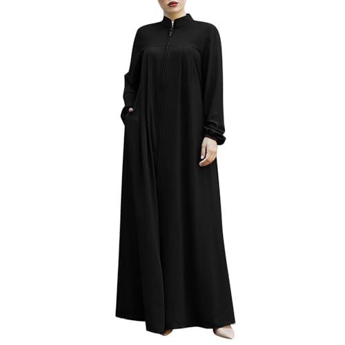 NUUROO Abaya Muslim Damen,Gebetskleidung für Frauen Islamische Muslimische Kleidung Kleid Langarm Maxikleid mit Reißverschluss Einfarbig Lang Abaya Gebetskleidung Ramadan Muslim Maxi Kleider von NUUROO