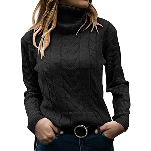 NUUROO Pullover Damen Rollkragenshirt Cable Knit Elegant Langarm Tops Lose Grobstrick Casual Weich Jumper Sweater Strickpullover Damen Herbst Winter Rollkragenpullover Damen von NUUROO