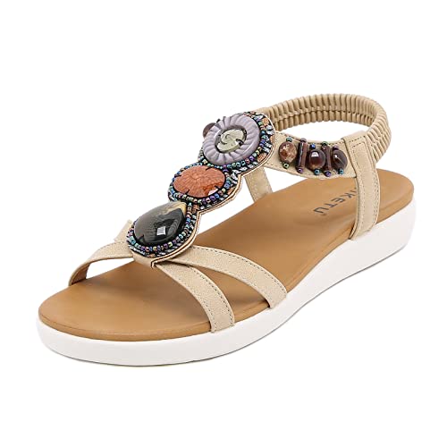 NUUROO Sandalen Damen Sommer, Damen Flache mit Absatz Sandalen Slingback Bohemia Strand Sandalen Elegant Sommer Sandalen Sandaletten Elegante Lässig Strandsandalen Sommerschuhe von NUUROO