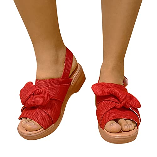 NUUROO Sandalen Damen Sommer,Damen Klettverschluss Mit Bowknot Keilabsatz Plateau Damen Sandalen Strand Sandalen Elegant Sommer Sandalen Sandaletten Elegante Lässig Strandsandalen Sommerschuhe von NUUROO