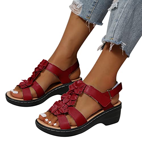 NUUROO Sandalen Damen Sommer,Damen Lace Spitze Blumen Römersandalen Mit Absatz Klettverschluss Strand Sandalen Elegant Sommer Sandalen Sandaletten Elegante Lässig Strandsandalen Sommerschuhe von NUUROO