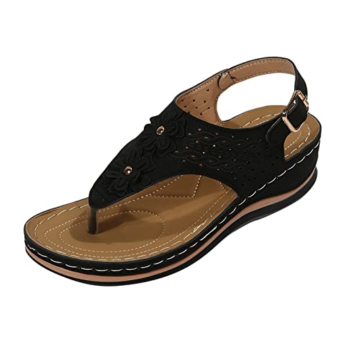 NUUROO Sandalen Damen Sommer,Damen Pantoletten Malta Elegante Sandalen mit verstellbarem Riemen Hausschuhe für Frauen mit Kork Fussbett Sandaletten mit Leder Laufsohle von NUUROO