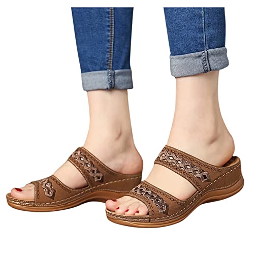 NUUROO Sandalen Damen Sommer Keilabsatz Slides Slippers Damen Schuhe Strand Sandalen Elegant Sandaletten Elegante Lässig Strandsandalen Sommerschuhe Offene Schuhe von NUUROO