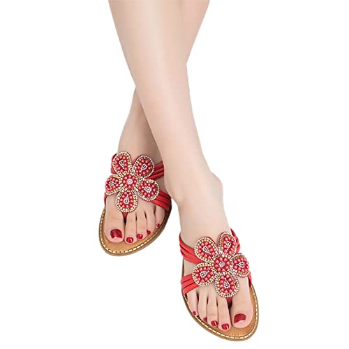 NUUROO Sandalen Damen Sommer SchnüRung Slides Damen Boho Strasssteine Glitzer Blume Schuhe Strand Sandalen Elegant Sommer Sandalen Sandaletten Elegante Lässig Strandsandalen Sommerschuhe von NUUROO