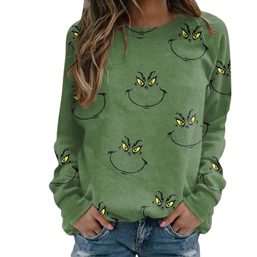 NUUROO Weihnachten Pullover Damen Grinch Weihnachtspullover Lustig Weihnachts Herbst Sweatshirt Pulli Langarmshirt Herbst Kostüm Langarm Oberteile Rundhals Shirt Pullover Baumwolle Winter Sweatshirt von NUUROO