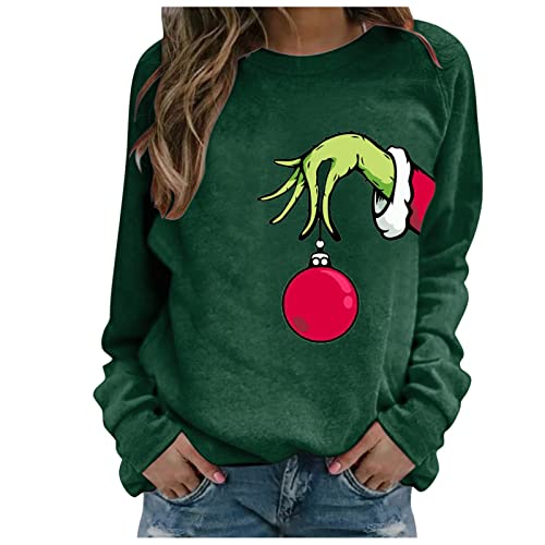 NUUROO Weihnachten Pullover Damen Grinch Weihnachtspullover Lustig Weihnachts Herbst Sweatshirt Pulli Langarmshirt Herbst Kostüm Langarm Oberteile Rundhals Shirt Pullover Baumwolle Winter Sweatshirt von NUUROO