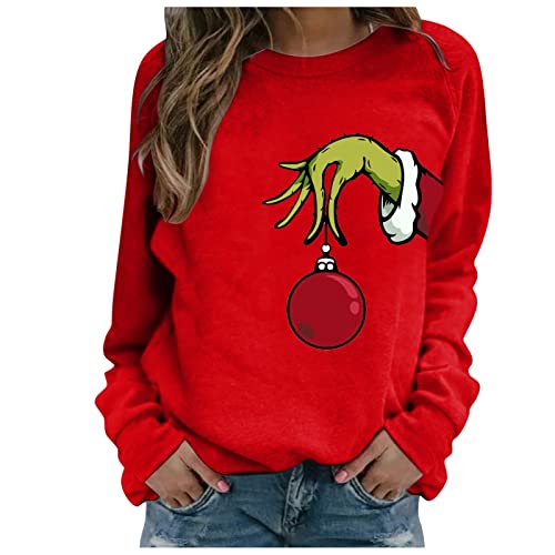 NUUROO Weihnachten Pullover Damen Grinch Weihnachtspullover Lustig Weihnachts Herbst Sweatshirt Pulli Langarmshirt Herbst Kostüm Langarm Oberteile Rundhals Shirt Pullover Baumwolle Winter Sweatshirt von NUUROO