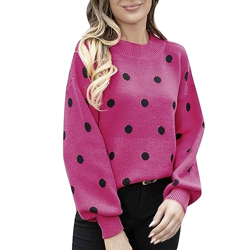 Oversize Pullover Damen, Damen Pullover Drucken Stehkragen Strickpullover Vintage Pulli Solide Oberteile Grobstrick Tops Lässig Fashion Sweater Langarm Pullover Damen Herbst Winter von NUUROO