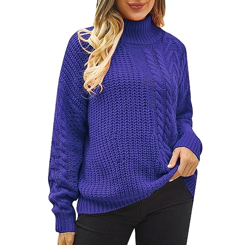 Oversize Pullover Damen, Damen Pullover Stehkragen Strickpullover Vintage Pulli Solide Oberteile Grobstrick Tops Lässig Fashion Grobstrick Sweater Langarm Pullover Damen Herbst Winter von NUUROO