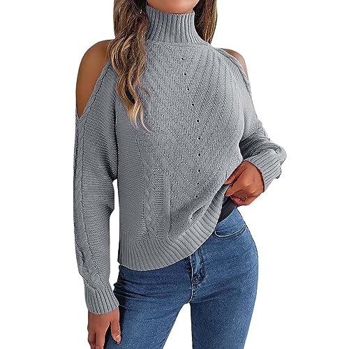 Oversize Pullover Damen, Damen Pullover Streifen Sweater Langarm Strickpullover Rundhals Oberteil Solide Rollkragenpullover Tops Herbst Elegant Winter Sweatshirt Elegant von NUUROO