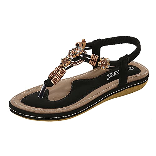 Pantoletten Damen mit Fussbett Glitzer Schuhe Sommerschuhe Strass Bohemia Sandalen Sommer Elegant Peeptoes Sandaletten Riemchensandalen Flach Bequem Weisse Strandschuhe Römersandalen für Mädchen von NUUROO