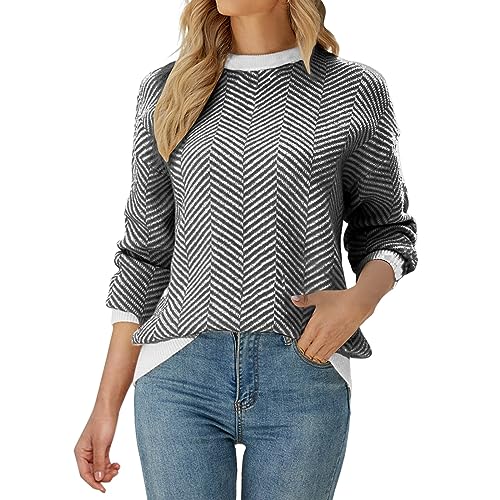 Pullover & Strickjacken Für Damen, Damen Pullover Rundhals Strickpullover Vintage Pulli Unifarben Oberteile Grobstrick Tops Lässig Fashion Sweater Langarm Pullover Damen Herbst Winter von NUUROO