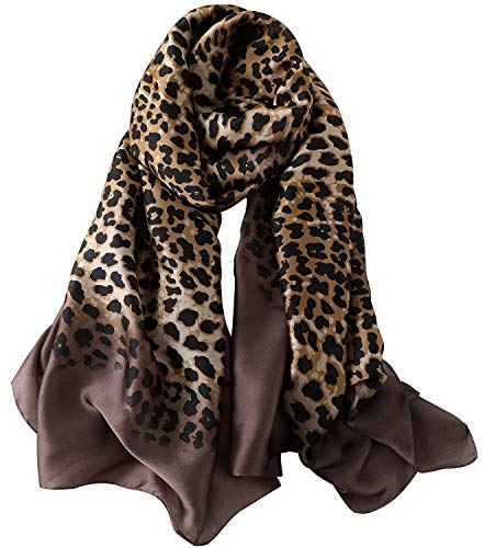 NUWEERIR Damen 100% maulbeereseideschal lange satin schal mode designer-schal leichte krawatten einheitsgröße leopard von NUWEERIR