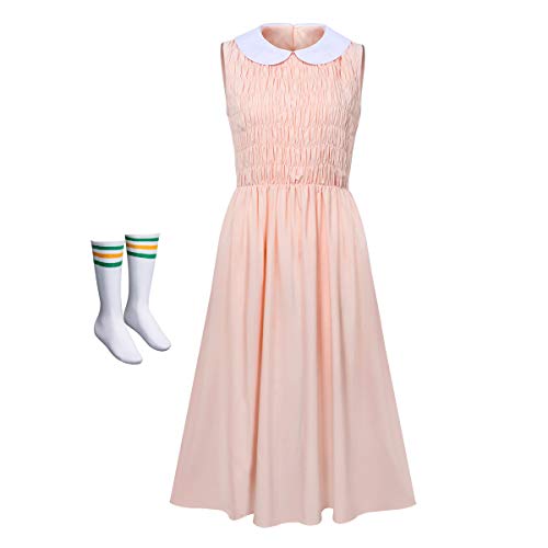 NUWIND Damen Eleven Kleid und Socken Elf Frauen Rosa Prinzesskleid Kostüm für Erwachsene Halloween Cosplay Party (S) von NUWIND