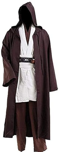 NUWIND Herren Jedi Kostüm Mittelalter Tunika Kapuze Umhang Umhang Bademantel Halloween Cosplay Outfit für Erwachsene, braun+weiß, L von NUWIND