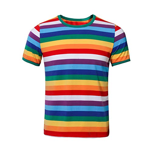 NUWIND Herren Regenbogen T-Shirt Männer gestreiftes Rundausschnitt Kurzarm Basic Oberteil Stranger Kostüm Staffel 3 (L) von NUWIND