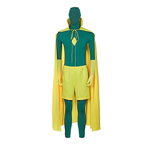 Nuwid Vision Kostüm Cosplay Overall grün Cape gelb Männer Superhero Zubehör Komplettset Outfit für Karneval Halloween Kostüm Party Erwachsene Gr. Small, Gelb + Grün. von NUWIND