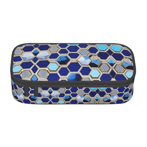 NUYFVG Blaue Sechsecke und Diamant-Druck, stilvolle und funktionale Federmäppchen, klein, aber geräumig, ideal für Reisen oder den täglichen Gebrauch von NUYFVG