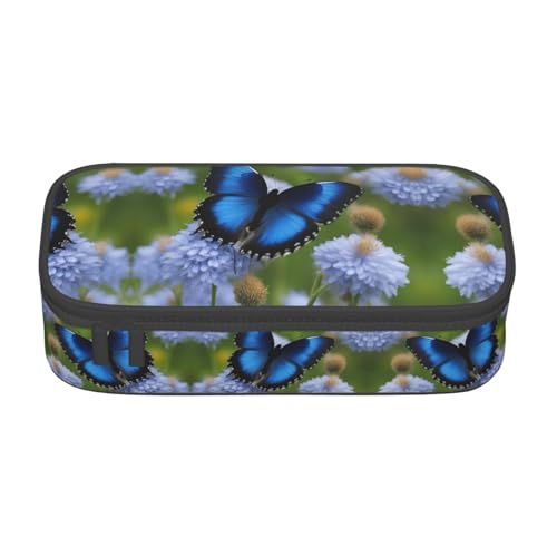 NUYFVG Blaues Federmäppchen mit Schmetterlingsdruck, großes Fassungsvermögen, ideal für Reisen oder den täglichen Gebrauch von NUYFVG