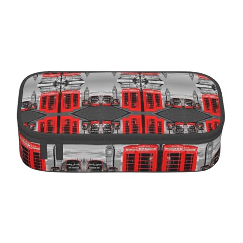 NUYFVG England UK London Telefon-Federmäppchen mit großem Fassungsvermögen und mehreren Fächern, bedruckt, wasserabweisend, Polyester, Schulbedarf-Organizer (quadratisches Design) von NUYFVG