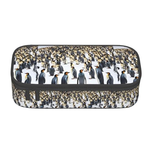 NUYFVG Federmäppchen aus Oxford-Stoff mit Pinguine im Schnee, mit mehreren Fächern, ideal für Reisen oder Büro von NUYFVG