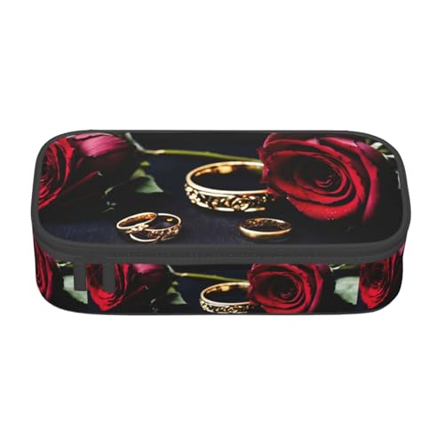 NUYFVG Federmäppchen aus Oxford-Stoff mit roten Rosen, mit mehreren Fächern, ideal für Reisen oder Büro von NUYFVG