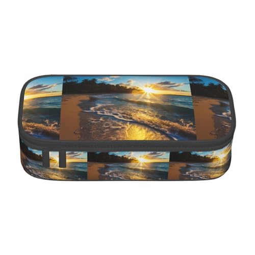 NUYFVG Federmäppchen aus Oxford-Stoff mit tropischem Strandaufdruck, mit mehreren Fächern, ideal für Reisen oder Büro von NUYFVG