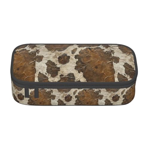 NUYFVG Federmäppchen aus braunem Rindsleder, Kunstdruck, Oxford-Stoff, mit mehreren Fächern, ideal für Reisen oder Büro von NUYFVG