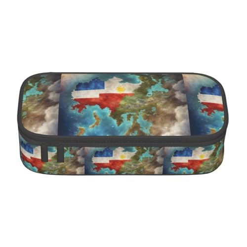 NUYFVG Federmäppchen mit abstraktem Cartoon-Motiv und philippinischer Flagge, Oxford-Stoff, mit mehreren Fächern, ideal für Reisen oder Büro von NUYFVG