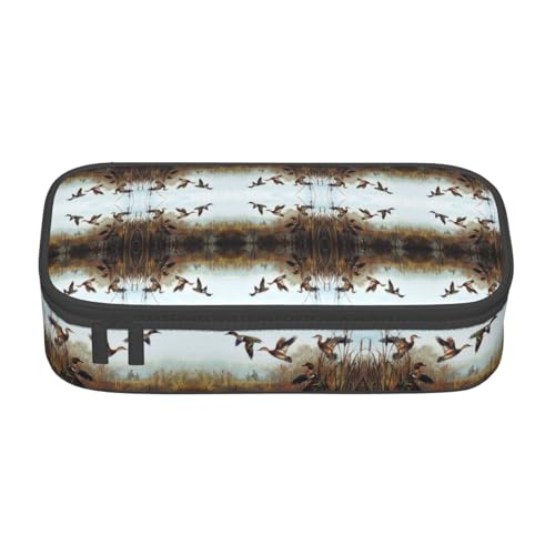 NUYFVG Federmäppchen mit großem Fassungsvermögen, Motiv: Jagd, fliegende Wildnis und mehrere Fächer, bedruckt, wasserabweisend, Polyester, Schulbedarf-Organizer (quadratisches Design) von NUYFVG