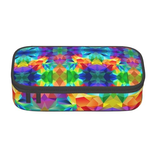 NUYFVG Federmäppchen mit großem Fassungsvermögen, geometrisches Regenbogen-Design, mit mehreren Fächern, bedruckt, wasserabweisend, Polyester, Schulbedarf-Organizer (quadratisches Design) von NUYFVG