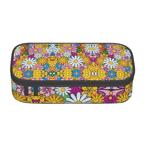 NUYFVG Federmäppchen mit niedlichem Cartoon-Blumenmotiv, großes Fassungsvermögen, mit mehreren Fächern, bedruckt, wasserabweisend, Polyester, Schulbedarf-Organizer (quadratisches Design) von NUYFVG