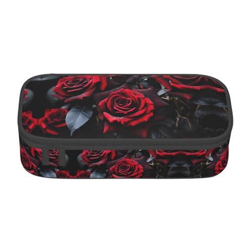 NUYFVG Federmäppchen mit rotem und schwarzem Rosenmuster, großes Fassungsvermögen, ideal für Reisen oder den täglichen Gebrauch von NUYFVG