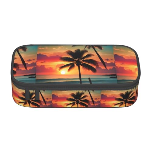 NUYFVG Federmäppchen mit tropischem Strandpalmen-Druck, Oxford-Stoff mit mehreren Fächern, ideal für Reisen oder Büro von NUYFVG