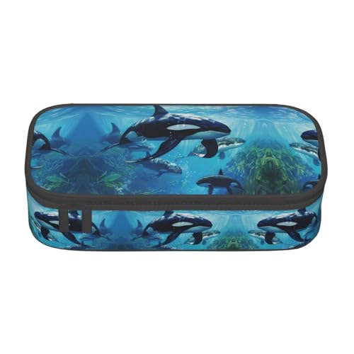 NUYFVG Killer Whales Swim Along Federmäppchen, großes Fassungsvermögen, ideal für Reisen oder den täglichen Gebrauch von NUYFVG
