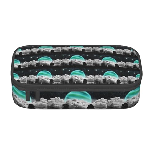 NUYFVG Space and Moon Federmäppchen mit großem Fassungsvermögen und mehreren Fächern, bedruckt, wasserabweisend, Polyester, Schulbedarf-Organizer (quadratisches Design) von NUYFVG