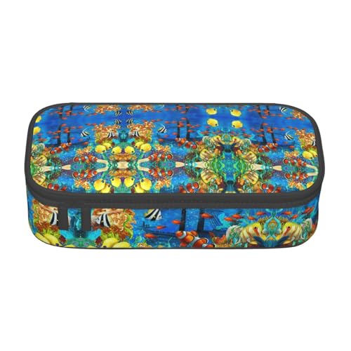 NUYFVG The Underwater World Federmäppchen mit tropischem Fisch, großes Fassungsvermögen, mehrere Fächer, bedruckt, wasserabweisend, Polyester, Schulbedarf-Organizer (quadratisches Design) von NUYFVG