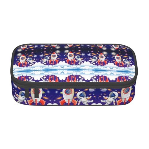 NUYFVG Universum Astronaut Rakete Galaxie Federmäppchen mit großem Fassungsvermögen und mehreren Fächern, bedruckt, wasserabweisendes Polyester, Schulbedarf-Organizer (quadratisches Design) von NUYFVG