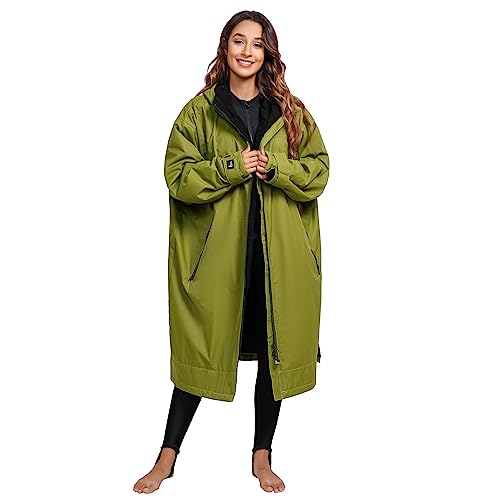 NUZAMAS Wasserdichter Surf-Umhang Jacke Wickelmantel Herbst und Winter Winddichter Bademantel Kapuzenumhang für Strand Schwimmen Surfen Baden Unisex Größe M, Grün , Medium von NUZAMAS
