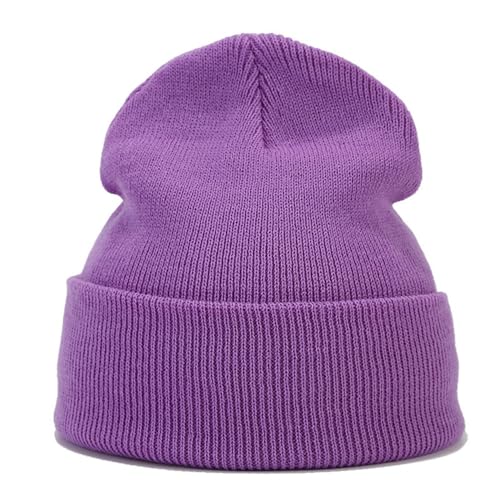 Winter Herbst Solide Beanie Mütze Frau Mann Outdoor Sport Warm Stretch Bonnets Mädchen Junge Täglich Strickmütze Häkeln Skullies Caps,Lila,Einheitsgröße von NUZIXINXW