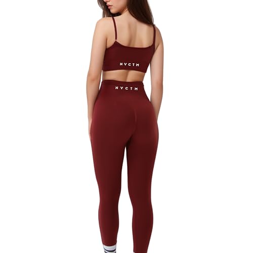 NVCTM 2 teiliges Damen Gym Set - Gym Leggings und Sport BH für Frauen - High Waist - Sport Leggings Damen - Booty Scrunch - Leggings Blickdicht - Workout-Set (Bordeaux Rot, L) von NVCTM