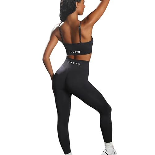 NVCTM 2 teiliges Damen Gym Set - Gym Leggings und Sport BH für Frauen - High Waist - Sport Leggings Damen - Booty Scrunch - Leggings Blickdicht - Workout-Set (Carbon Black, L) von NVCTM